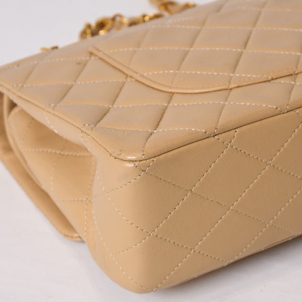 極美品 CHANEL シャネル マトラッセ25 Wフラップ Wチェーンショルダーバッグ ココマーク ラムスキン ベージュ ゴールド金具 中古 4b014138