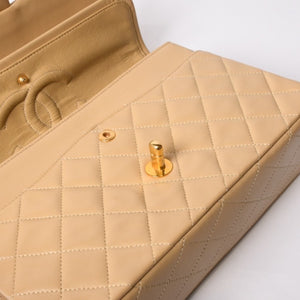 極美品 CHANEL シャネル マトラッセ25 Wフラップ Wチェーンショルダーバッグ ココマーク ラムスキン ベージュ ゴールド金具 中古 4b014138