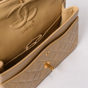 極美品 CHANEL シャネル マトラッセ25 Wフラップ Wチェーンショルダーバッグ ココマーク ラムスキン ベージュ ゴールド金具 中古 4b014138