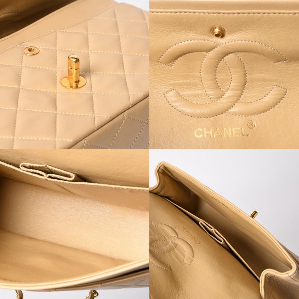 極美品 CHANEL シャネル マトラッセ25 Wフラップ Wチェーンショルダーバッグ ココマーク ラムスキン ベージュ ゴールド金具 中古 4b014138