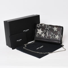 YVES SAINT LAURENT イヴ サンローラン ショルダーバッグ YSLロゴ スタースタッズ レザー ゴールド金具 ブラック 美品 中古 4b010416