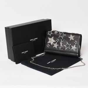 YVES SAINT LAURENT イヴ サンローラン ショルダーバッグ YSLロゴ スタースタッズ レザー ゴールド金具 ブラック 美品 中古 4b010416