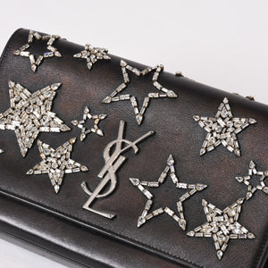 YVES SAINT LAURENT イヴ サンローラン ショルダーバッグ YSLロゴ スタースタッズ レザー ゴールド金具 ブラック 美品 中古 4b010416