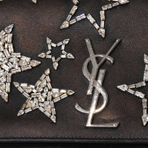 YVES SAINT LAURENT イヴ サンローラン ショルダーバッグ YSLロゴ スタースタッズ レザー ゴールド金具 ブラック 美品 中古 4b010416