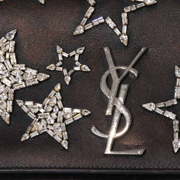 YVES SAINT LAURENT イヴ サンローラン ショルダーバッグ YSLロゴ スタースタッズ レザー ゴールド金具 ブラック 美品 中古 4b010416