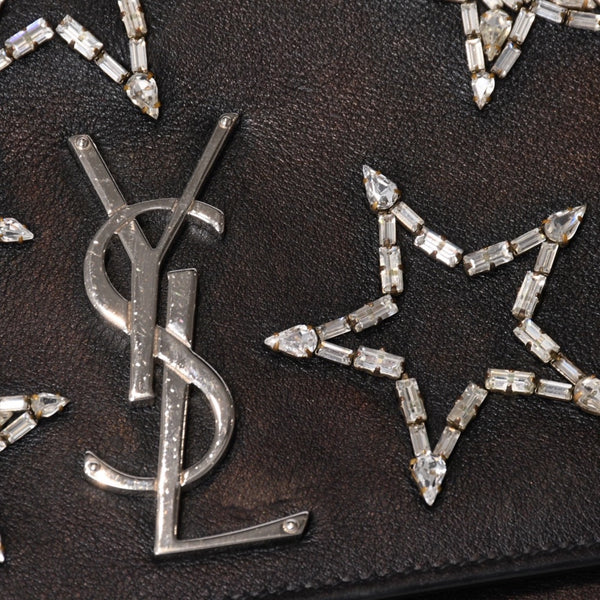 YVES SAINT LAURENT イヴ サンローラン ショルダーバッグ YSLロゴ スタースタッズ レザー ゴールド金具 ブラック 美品 中古 4b010416