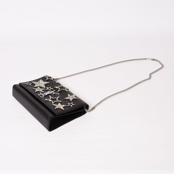 YVES SAINT LAURENT イヴ サンローラン ショルダーバッグ YSLロゴ スタースタッズ レザー ゴールド金具 ブラック 美品 中古 4b010416