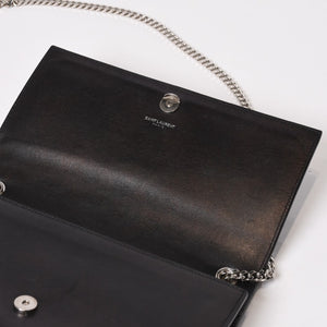 YVES SAINT LAURENT イヴ サンローラン ショルダーバッグ YSLロゴ スタースタッズ レザー ゴールド金具 ブラック 美品 中古 4b010416