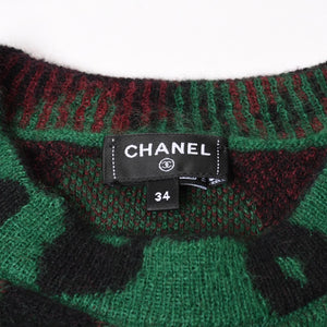 極美品 CHANEL シャネル ニットセーター P75361K10782 サイズ34 ココマーク レオパード グリーン カシミヤ モヘア ウール 中古 4b014078