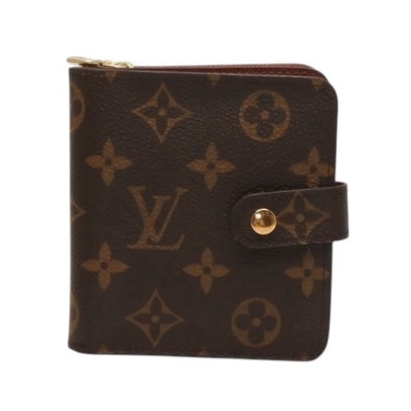 極美品 LOUIS VUITTON ルイヴィトン 二つ折り財布 コンパクト ジップ M61667 モノグラム ブラウン 中古 4a000839