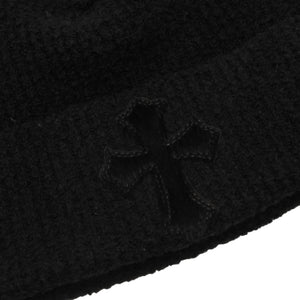 Like new CHROME HEARTS New Cross Patch Haraco Knit Hat Beanie Black Silver Hardware OS Used 4a001071