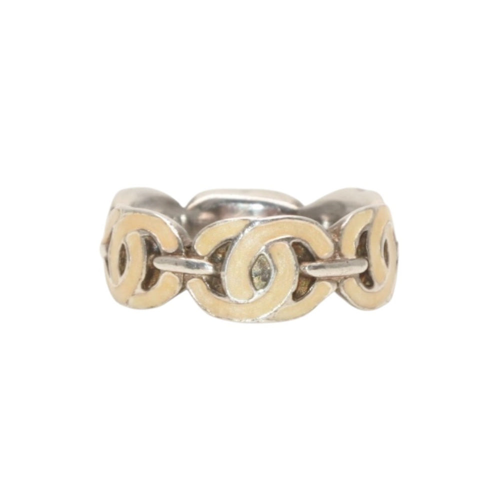 CHANEL Coco Mark Ring 00T Engraved Size 11 7.2g Silver Ivory Good Condition Used 4c073158