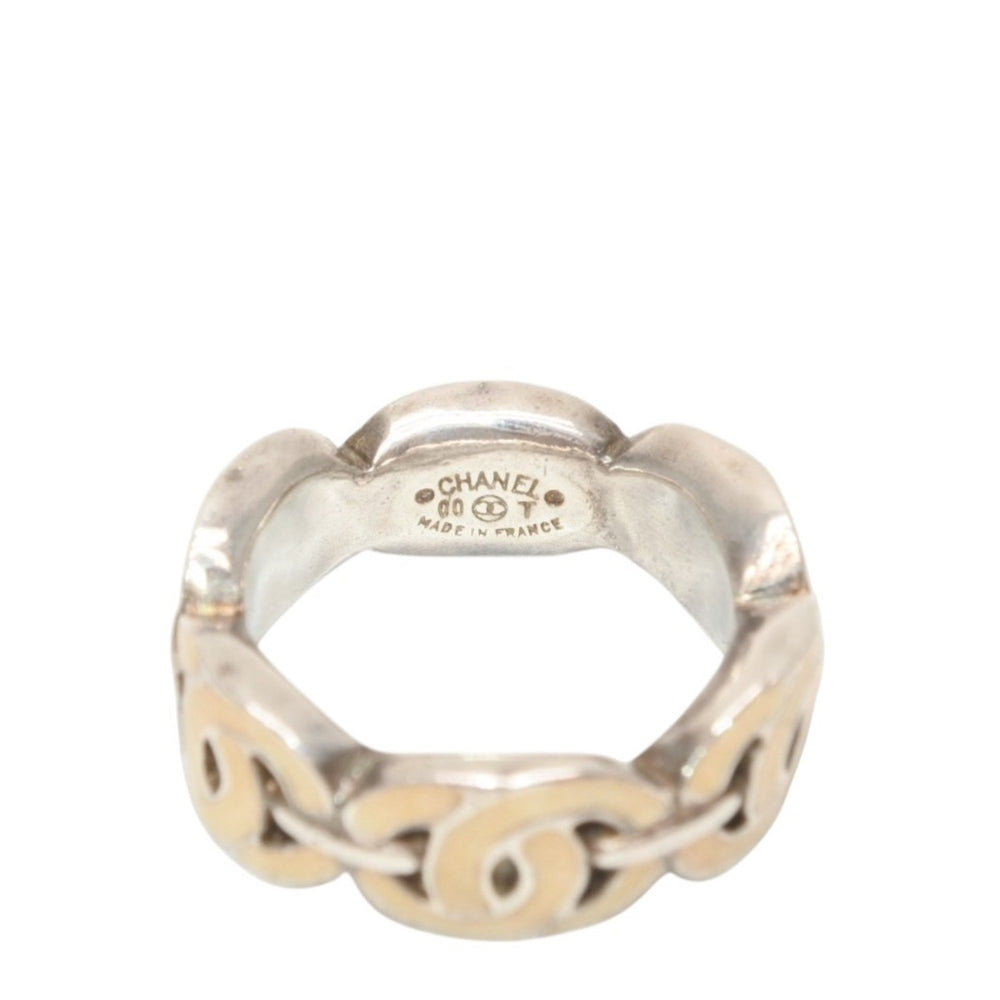 CHANEL Coco Mark Ring 00T Engraved Size 11 7.2g Silver Ivory Good Condition Used 4c073158