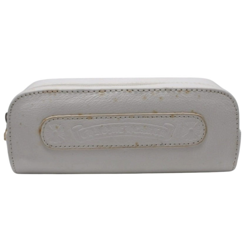 CHROME HEARTS Glasses Case Pouch Leather White Good Used 4b014055