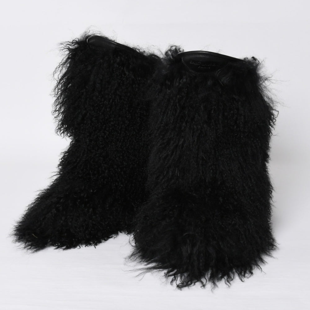 SAINT LAURENT サンローラン ファーブーツ ブラック OS 529242 Furry Mongolian Lamb Ankle Boots サイズ36 美品 中古 4b014136