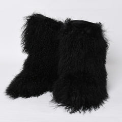 SAINT LAURENT サンローラン ファーブーツ ブラック OS 529242 Furry Mongolian Lamb Ankle Boots サイズ36 美品 中古 4b014136