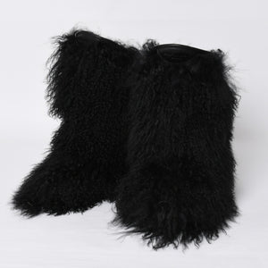 SAINT LAURENT サンローラン ファーブーツ ブラック OS 529242 Furry Mongolian Lamb Ankle Boots サイズ36 美品 中古 4b014136