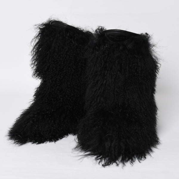 SAINT LAURENT サンローラン ファーブーツ ブラック OS 529242 Furry Mongolian Lamb Ankle Boots サイズ36 美品 中古 4b014136