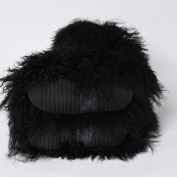 SAINT LAURENT サンローラン ファーブーツ ブラック OS 529242 Furry Mongolian Lamb Ankle Boots サイズ36 美品 中古 4b014136