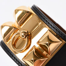 画像をギャラリービューアに読み込む, HERMES エルメス Collier de Chien コリエ ド シアン ブレスレット 重量約119.02g サイズS □Q刻印 レザー ブラック ゴールド 美品 中古 4b014186