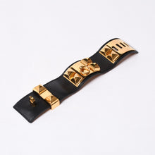 画像をギャラリービューアに読み込む, HERMES エルメス Collier de Chien コリエ ド シアン ブレスレット 重量約119.02g サイズS □Q刻印 レザー ブラック ゴールド 美品 中古 4b014186