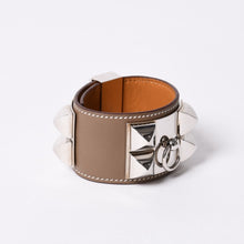 画像をギャラリービューアに読み込む, HERMES エルメス Collier de Chien コリエ ド シアン ブレスレット 重量約99.40g □M刻印 レザー エトゥープ シルバー 美品 中古 4b014191