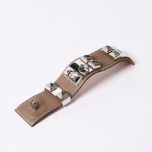 画像をギャラリービューアに読み込む, HERMES エルメス Collier de Chien コリエ ド シアン ブレスレット 重量約99.40g □M刻印 レザー エトゥープ シルバー 美品 中古 4b014191