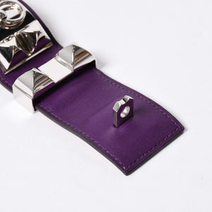 極美品 HERMES エルメス Collier de Chien コリエ ド シアン ブレスレット 重量約102.81g サイズS □P刻印 レザー パープル シルバー 中古 4b014190