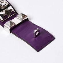 画像をギャラリービューアに読み込む, 極美品 HERMES エルメス Collier de Chien コリエ ド シアン ブレスレット 重量約102.81g サイズS □P刻印 レザー パープル シルバー 中古 4b014190