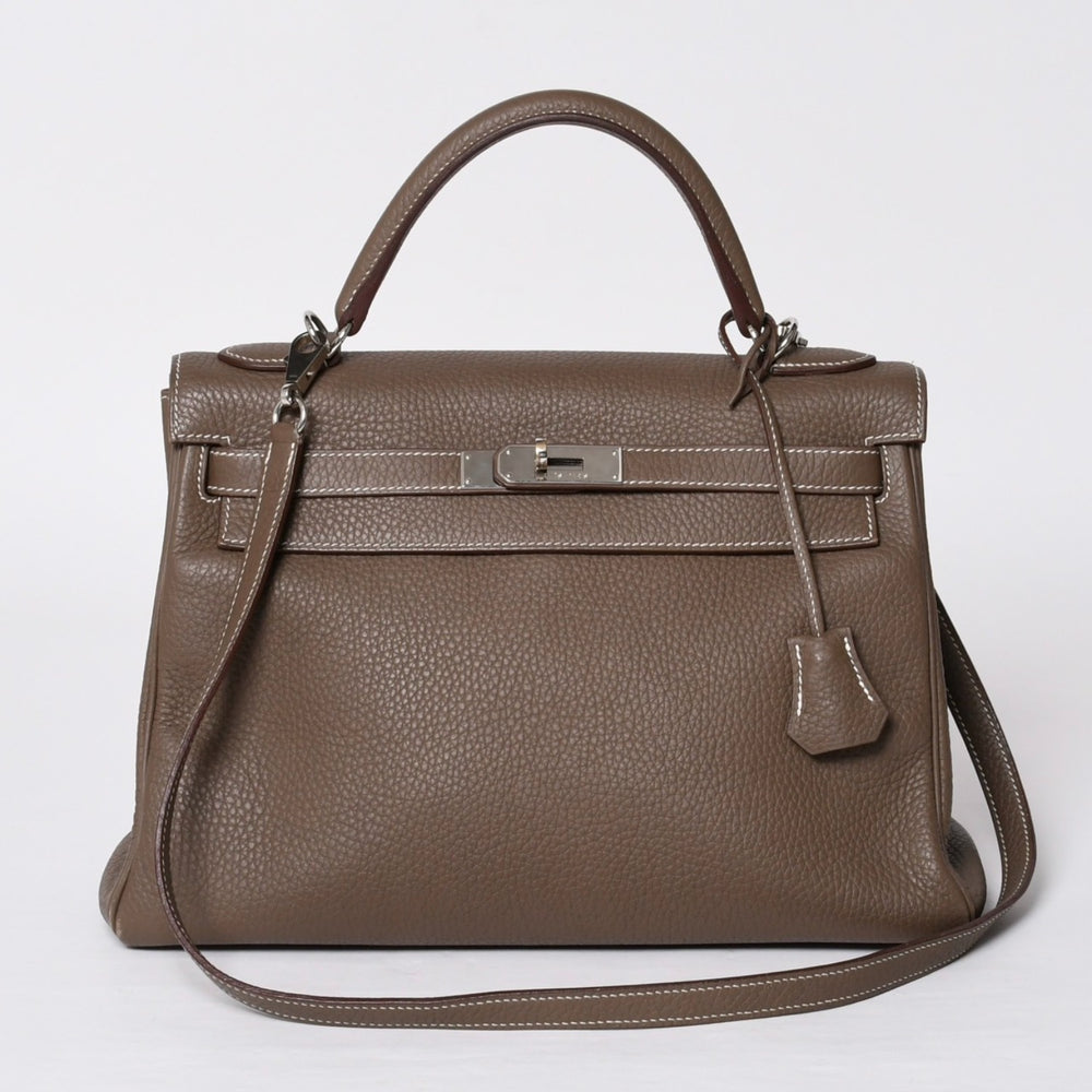 極美品 HERMES エルメス ケリー32 内縫い エトープ □R刻印 トリヨンクレマンス シルバー金具 ハンドバッグ 2WAY 中古 4b014157