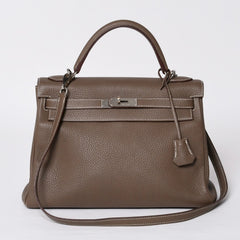 極美品 HERMES エルメス ケリー32 内縫い エトープ □R刻印 トリヨンクレマンス シルバー金具 ハンドバッグ 2WAY 中古 4b014157