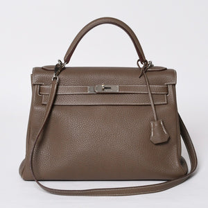 極美品 HERMES エルメス ケリー32 内縫い エトープ □R刻印 トリヨンクレマンス シルバー金具 ハンドバッグ 2WAY 中古 4b014157