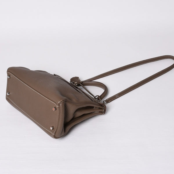 極美品 HERMES エルメス ケリー32 内縫い エトープ □R刻印 トリヨンクレマンス シルバー金具 ハンドバッグ 2WAY 中古 4b014157