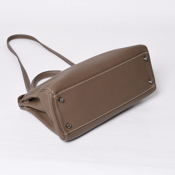 極美品 HERMES エルメス ケリー32 内縫い エトープ □R刻印 トリヨンクレマンス シルバー金具 ハンドバッグ 2WAY 中古 4b014157