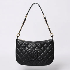 Very Good Condition CHANEL Chain One Shoulder Bag A20993 No. 10 Coco Mark Caviar Skin Moon View Gold Hardware Used 4a000062