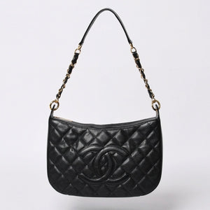 Very Good Condition CHANEL Chain One Shoulder Bag A20993 No. 10 Coco Mark Caviar Skin Moon View Gold Hardware Used 4a000062