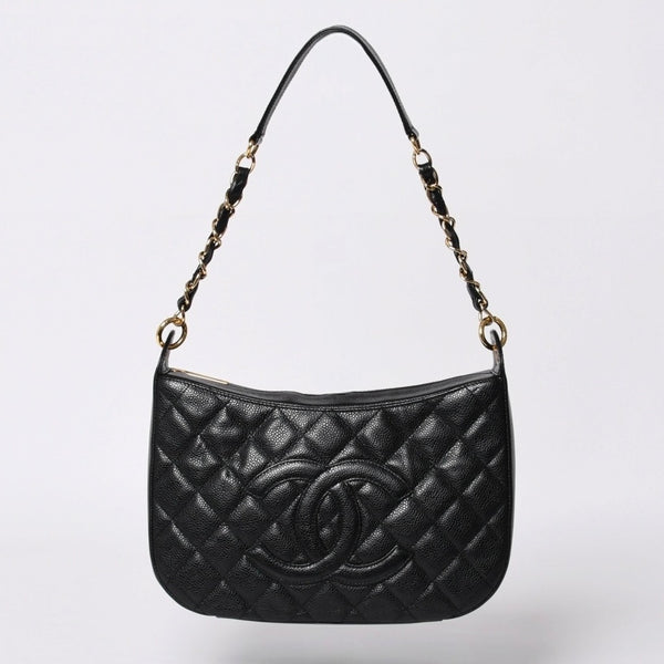 Very Good Condition CHANEL Chain One Shoulder Bag A20993 No. 10 Coco Mark Caviar Skin Moon View Gold Hardware Used 4a000062