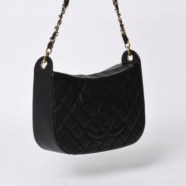Very Good Condition CHANEL Chain One Shoulder Bag A20993 No. 10 Coco Mark Caviar Skin Moon View Gold Hardware Used 4a000062