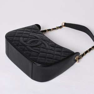 Very Good Condition CHANEL Chain One Shoulder Bag A20993 No. 10 Coco Mark Caviar Skin Moon View Gold Hardware Used 4a000062