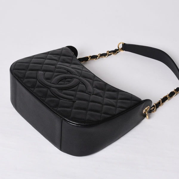 Very Good Condition CHANEL Chain One Shoulder Bag A20993 No. 10 Coco Mark Caviar Skin Moon View Gold Hardware Used 4a000062