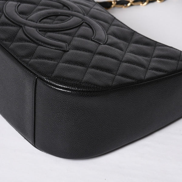Very Good Condition CHANEL Chain One Shoulder Bag A20993 No. 10 Coco Mark Caviar Skin Moon View Gold Hardware Used 4a000062