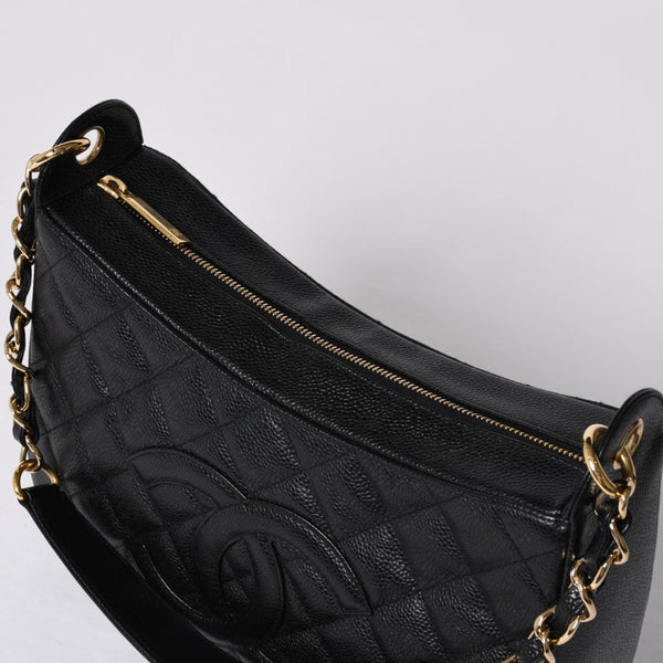 Very Good Condition CHANEL Chain One Shoulder Bag A20993 No. 10 Coco Mark Caviar Skin Moon View Gold Hardware Used 4a000062