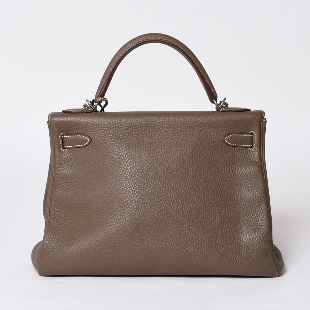極美品 HERMES エルメス ケリー32 内縫い エトープ □R刻印 トリヨンクレマンス シルバー金具 ハンドバッグ 2WAY 中古 4b014157