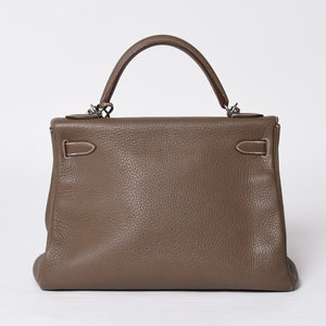 極美品 HERMES エルメス ケリー32 内縫い エトープ □R刻印 トリヨンクレマンス シルバー金具 ハンドバッグ 2WAY 中古 4b014157
