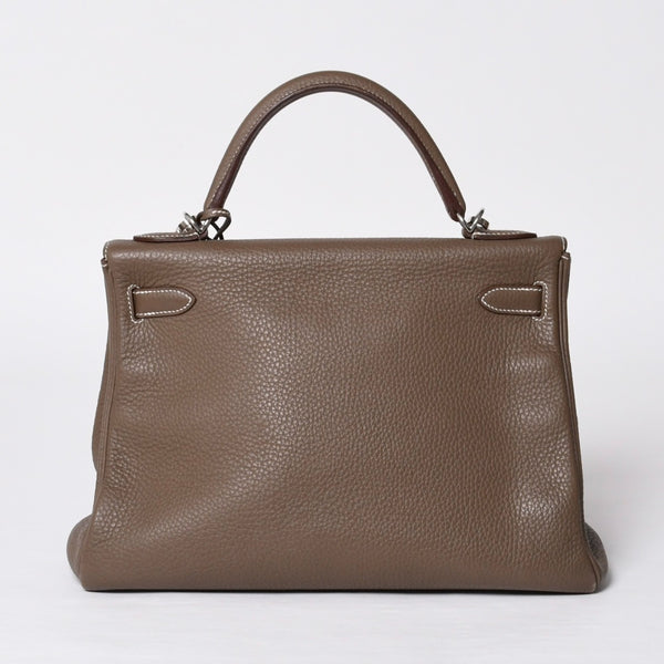 極美品 HERMES エルメス ケリー32 内縫い エトープ □R刻印 トリヨンクレマンス シルバー金具 ハンドバッグ 2WAY 中古 4b014157