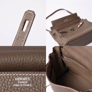 極美品 HERMES エルメス ケリー32 内縫い エトープ □R刻印 トリヨンクレマンス シルバー金具 ハンドバッグ 2WAY 中古 4b014157