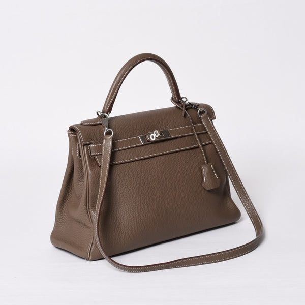 極美品 HERMES エルメス ケリー32 内縫い エトープ □R刻印 トリヨンクレマンス シルバー金具 ハンドバッグ 2WAY 中古 4b014157