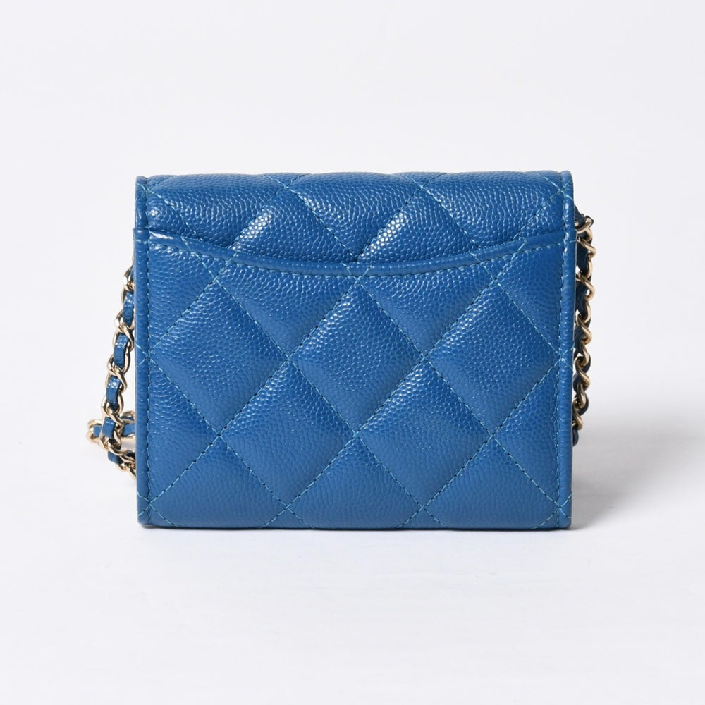 CHANEL Chain Wallet Coin Case AP0238 30th Series Coco Mark Caviar Skin Blue Good Condition Used 4b014174