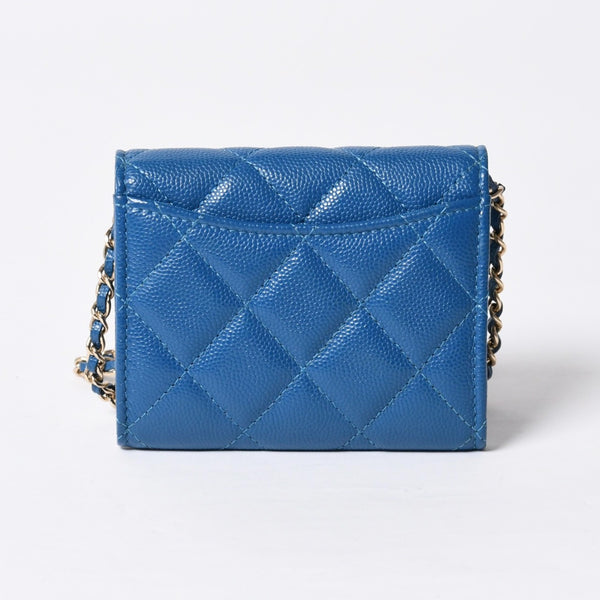 CHANEL シャネル チェーンウォレット コインケース AP0238 30番台 ココマーク キャビアスキン ブルー 美品 中古 4b014174
