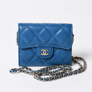CHANEL シャネル チェーンウォレット コインケース AP0238 30番台 ココマーク キャビアスキン ブルー 美品 中古 4b014174